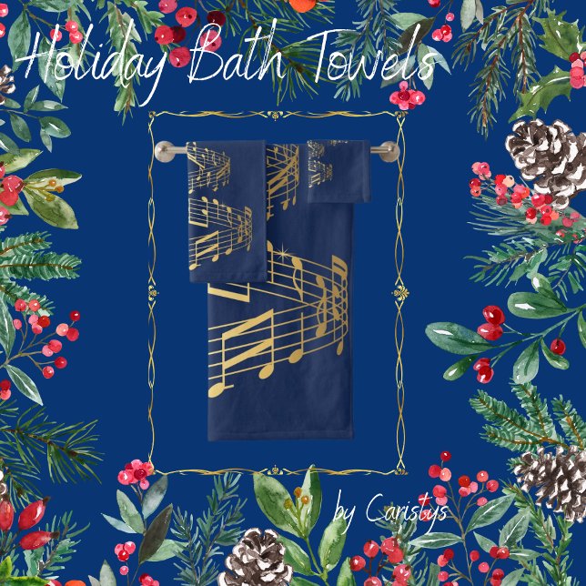 Navidades del juego de toallas Notas Azul y Oro re (Subido por el creador)
