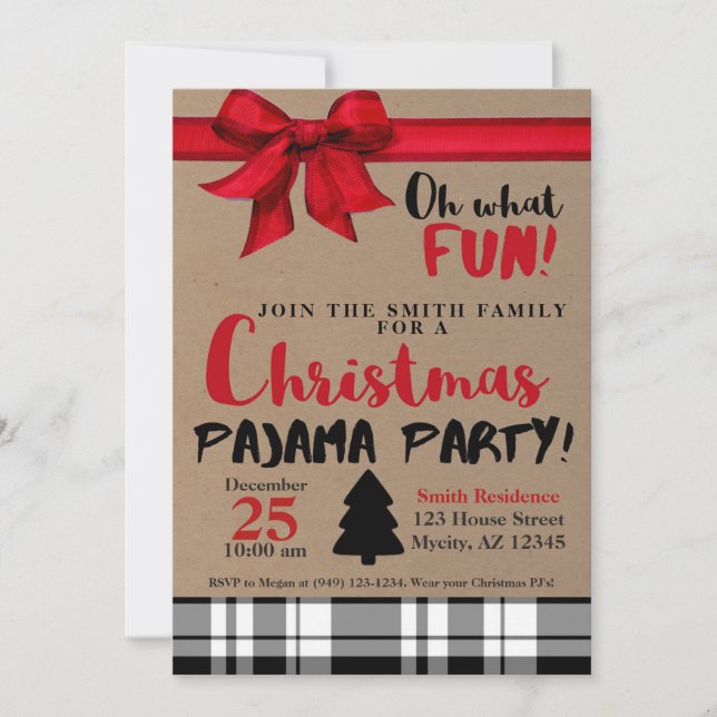 Navidades Desayuno Pajama Fiesta Invitación de vac (Anverso)