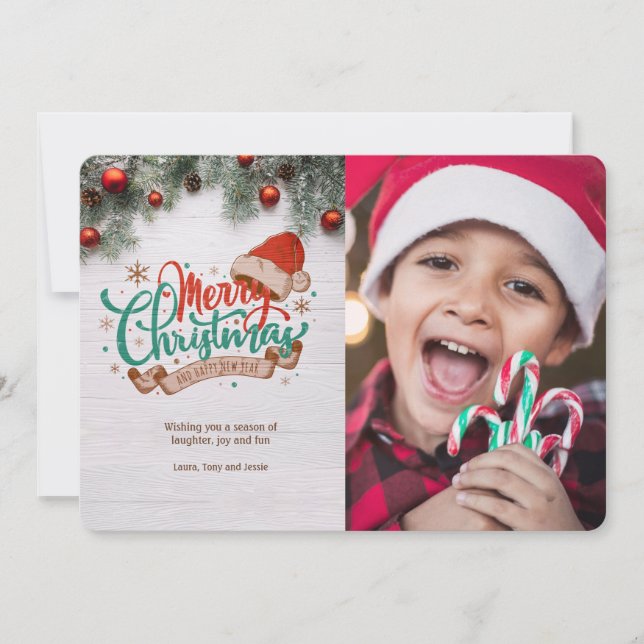 Navidades desean tarjeta de vacaciones fotográfica (Anverso)