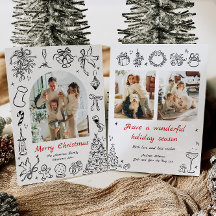 Navidades dibujados a mano tarjeta de foto Doodle