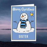 Navidades divertidos de Snowman piden tarjeta a un<br><div class="desc">Personalizado divertido de muñecos de nieve con tarjeta de Navidades festivos. Tarjeta de navidades para una hermana.</div>