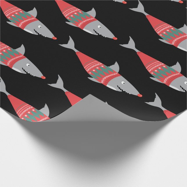 Navidades divertidos: Papel envuelto de tiburones (Esquina)