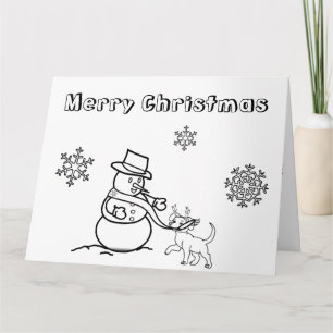 Navidades divertidos Snowman con tarjeta Dog Color