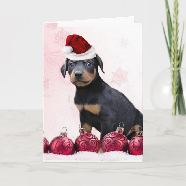 Navidades Doberman tarjeta de saludo de cachorro (Anverso)