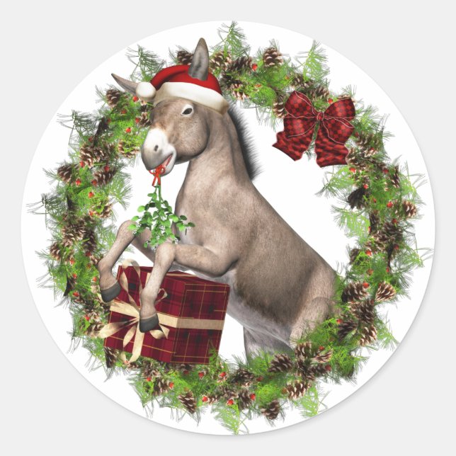 Navidades Donkey Santa Holiday Pegatinas (Anverso)