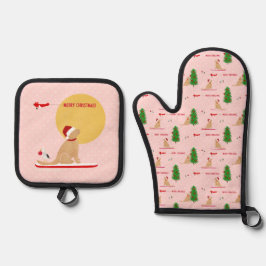 Navidades dorados Pink Beach Day Oven Mitt Set