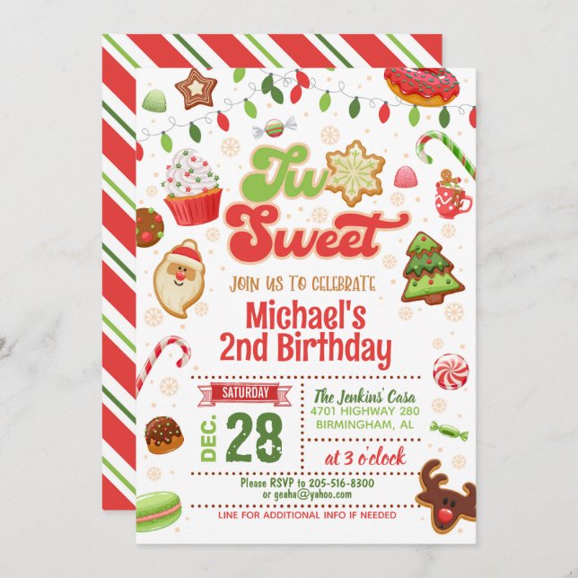 Navidades Dos Dulces Invitaciones A Cumpleaños (Anverso / Reverso)