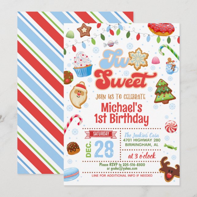 Navidades Dos Dulces Invitaciones a Cumpleaños - N (Anverso / Reverso)