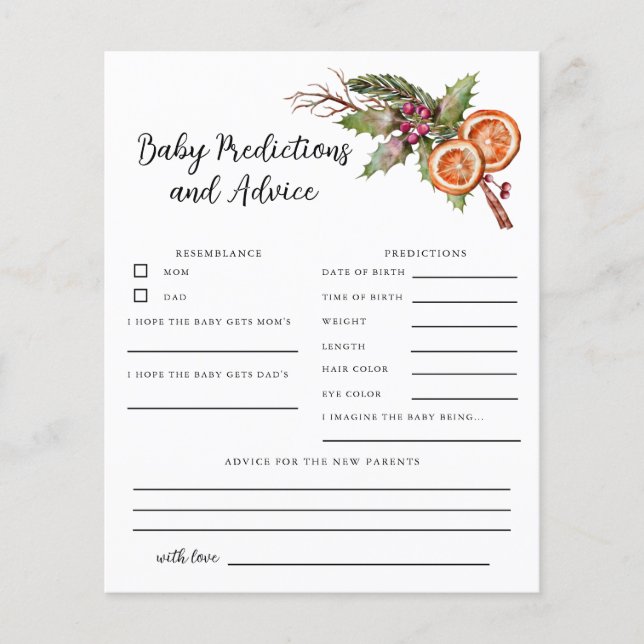 Navidades Ducha Predicciones de Bebé y Tarjeta de  (Anverso)