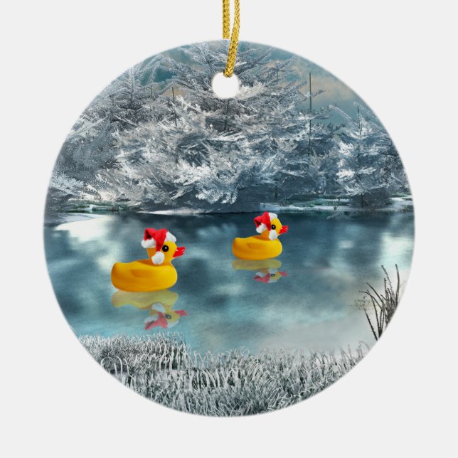 Navidades Duck Duo 2 Ornamento cerámico (Frente)