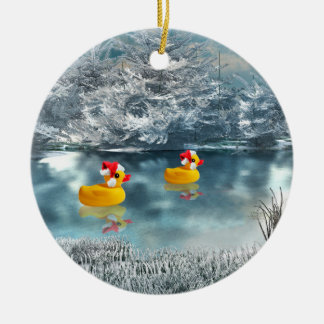 Navidades Duck Duo Ornamento cerámico