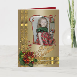 Navidades elegancia tarjeta de foto oro y rojo vic
