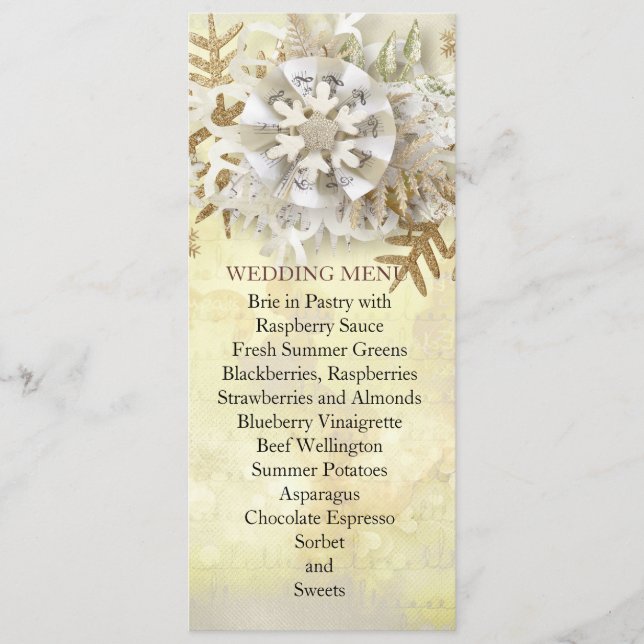 Navidades Elegant Gold Snowflakes Boda Menú (Anverso)