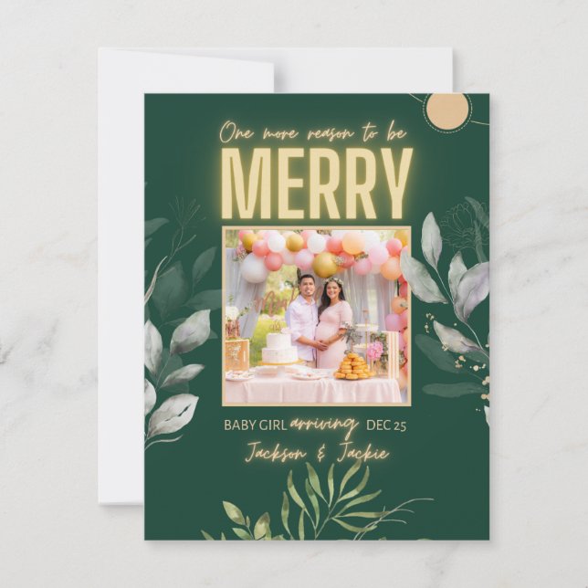 Navidades elegante invitación de gestación verde (Anverso)