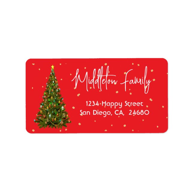 Navidades Elegante Sello Blanco Rojo de árbol esta (Frente)