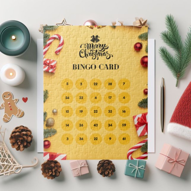 Navidades elegantes amarillos Bingo Jigsaw Puzzle (Subido por el creador)