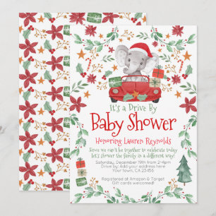Navidades Elephant Drive By Baby Shower Invitación