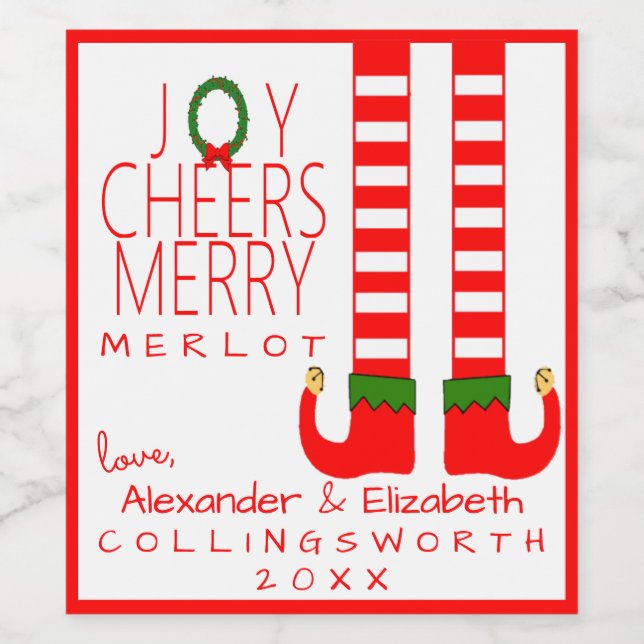 Navidades Elf Merlot Etiqueta de Botella de Vino P (Etiqueta única)