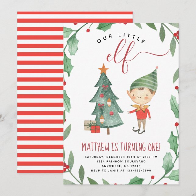 Navidades Elf Nacimiento Invitación a niño (Anverso / Reverso)