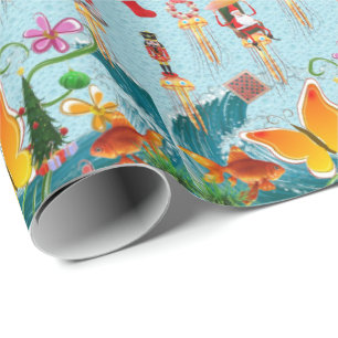 Navidades Elf Ocean Fish Santa Papel de envolvimie