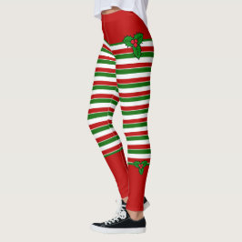 Navidades Elf Red Green Stripes Costume Leggings