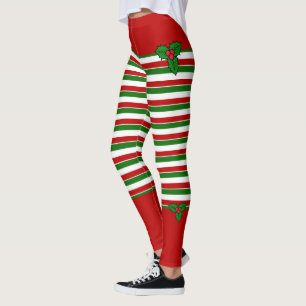 Navidades Elf Red Green Stripes Costume Leggings