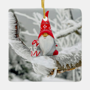Navidades Elf Snowy Trees Ornamento cerámico