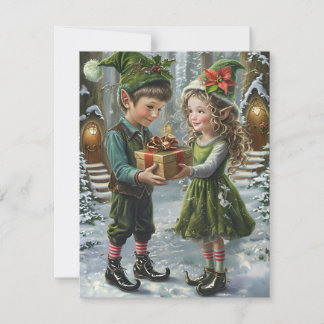 Navidades Elves Gift Exchange - Tarjeta de vacacio