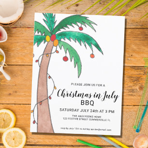 Navidades En Julio BBQ Palm Invitación Postcard