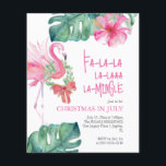 Navidades en julio Flyer Watercolor Flamingo<br><div class="desc">Celebra la temporada con este Navidad en el volante de julio, una forma divertida y festiva de invitar a los huéspedes a su fiesta de verano de temática tropical. Este diseño de flamingo rosa acuarela se combina con hojas de palma de monstera y la frase lúdica "Fa-la-la-la-la-la-mingle" en la tipografía...</div>