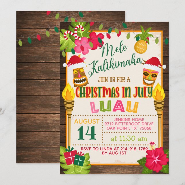 Navidades en la invitación Luau de julio (Anverso / Reverso)