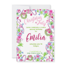 Navidades en la invitación por el cumpleaños en ju