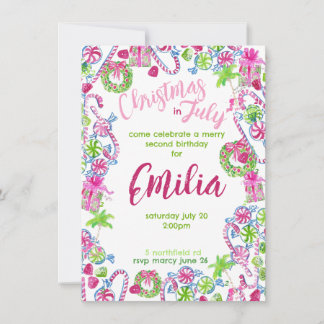 Navidades en la invitación por el cumpleaños en ju