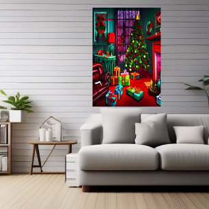 Navidades en la sala de estar   Poster de arte de