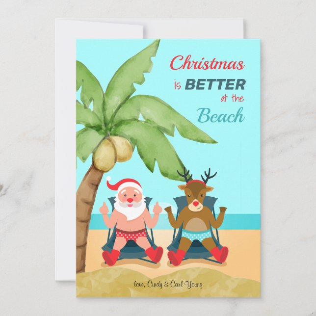 Navidades en la tarjeta de vacaciones Beach (Anverso)