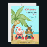 Navidades en la tarjeta de vacaciones Beach<br><div class="desc">Una carta de Navidades costeros con Santa y Rudolph sentados en la arena bajo una palmera. (Vector de fondo creado por freepik - www.freepik.com). (vector Navidades creado por freepik - www.freepik.com). La tarjeta es fácil de personalizar con sus opciones de texto, tipo de letra, color de letra y forma de...</div>