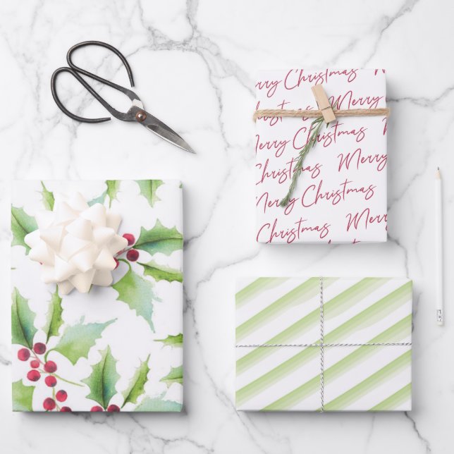 Navidades envolver papel acuarela rojo y verde (Anverso)