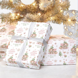 Navidades envolver papel Chica Nombre Oso Rosa