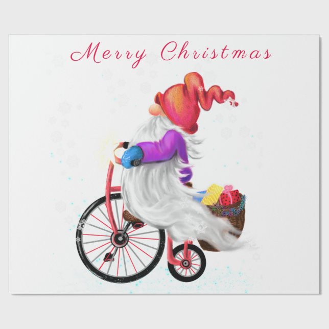 Navidades envolviendo el gnomo de papel con regalo (Superficie plana)