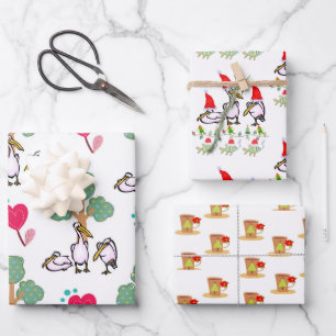 Navidades envolviendo hojas de papel a pelícanos