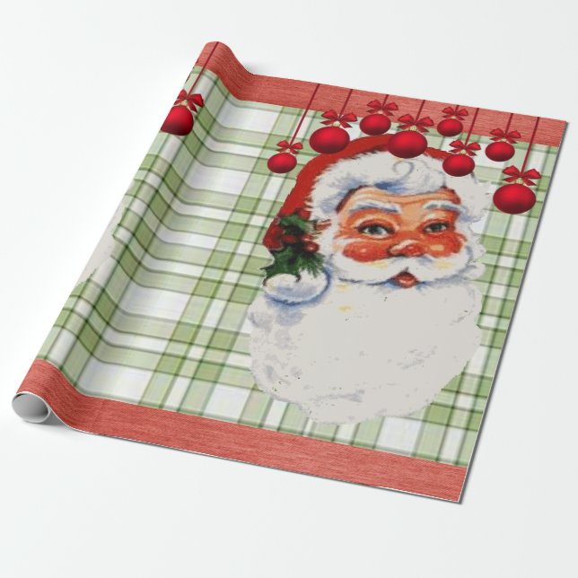Navidades envolviendo papel Santa Green Plaid (Desenrollado)