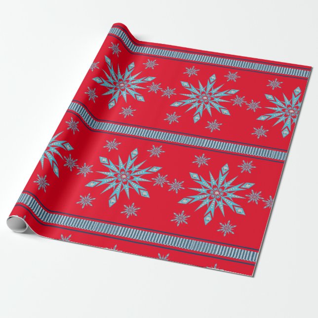 Navidades envolviendo papel Snowflakes Red (Desenrollado)