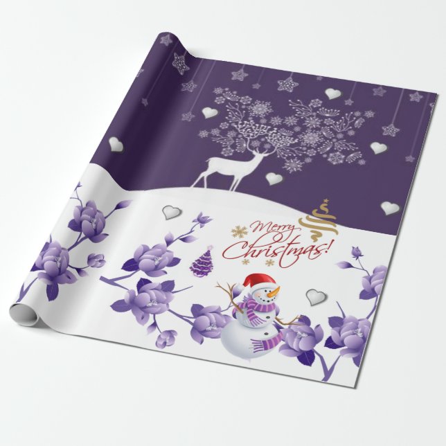 Navidades envolviendo papel Snowman Purple (Desenrollado)