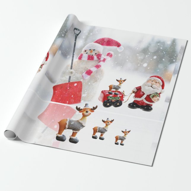 Navidades envolviendo papel Snowman Santa Moose (Desenrollado)