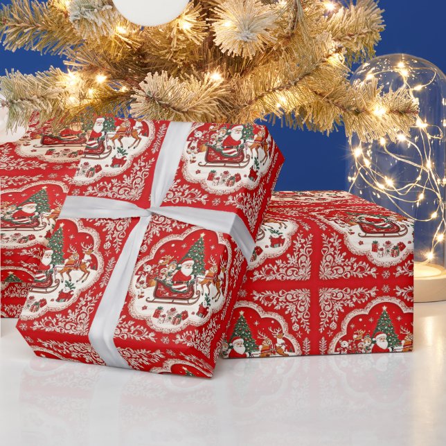 Navidades envolviendo papel Vintage Santa Sleigh (Vacaciones)