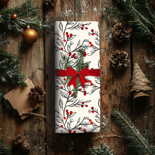 Navidades Envueltos De Papel Con Berries Rojas De