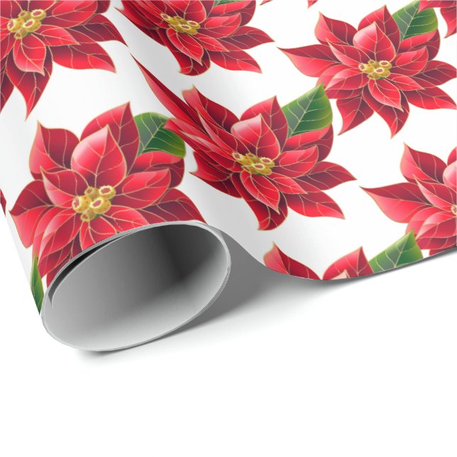 Navidades envueltos Poinsettias de papel rojo (Esquina del rollo)