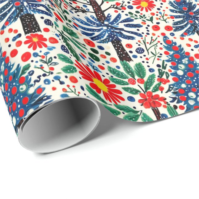 Navidades Envuelven Papel Con Árboles Coloridos (Esquina del rollo)