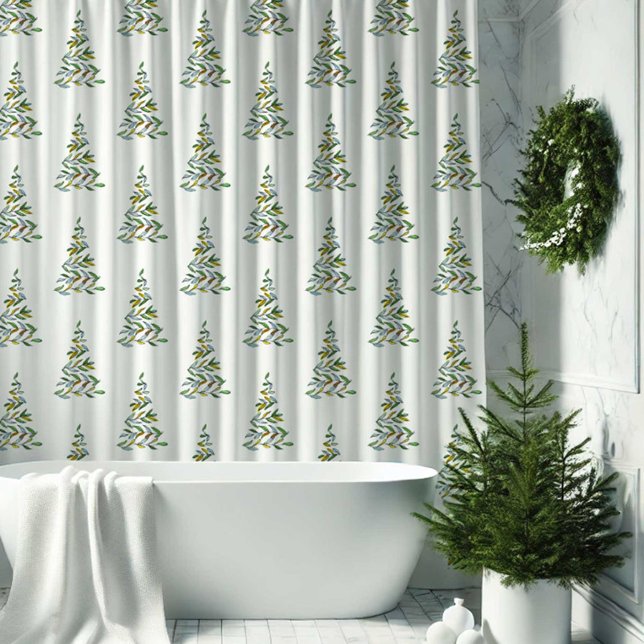 Navidades escandinavos Patrón de árbol de cortina  (Scandinavian Christmas shower curtain features a Christmas tree pattern art and design by Victoria )