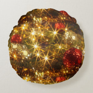 Navidades esparcen luces de almohada roja y dorada